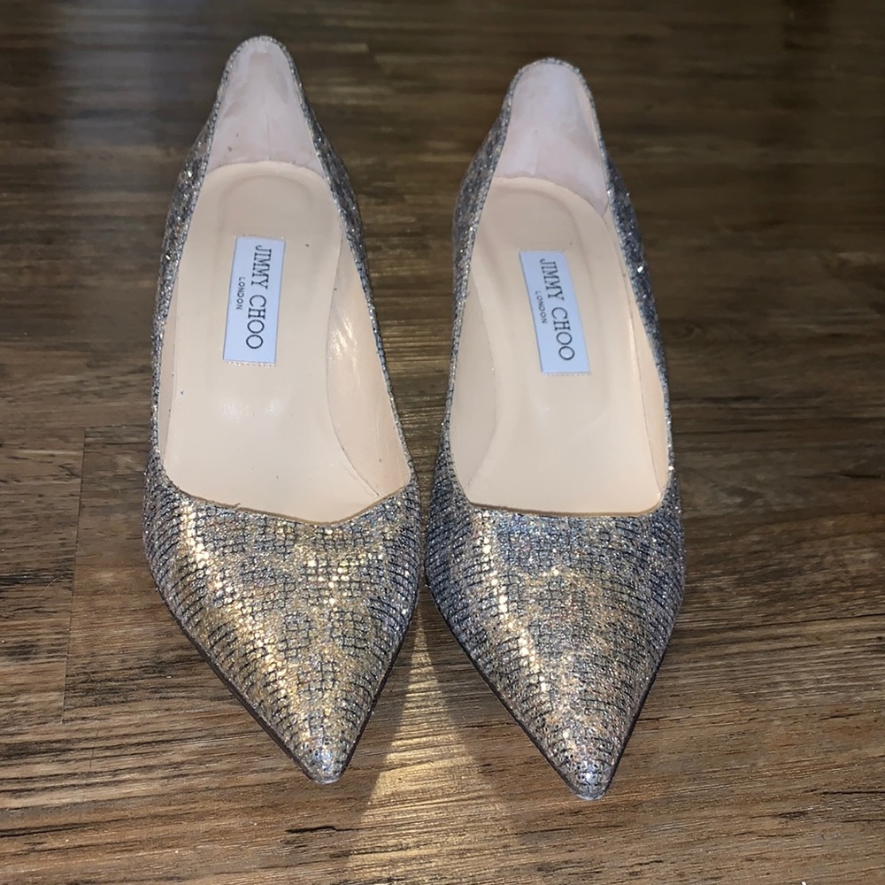 Jimmy Choo Aurora Champagne Glitter Fabric